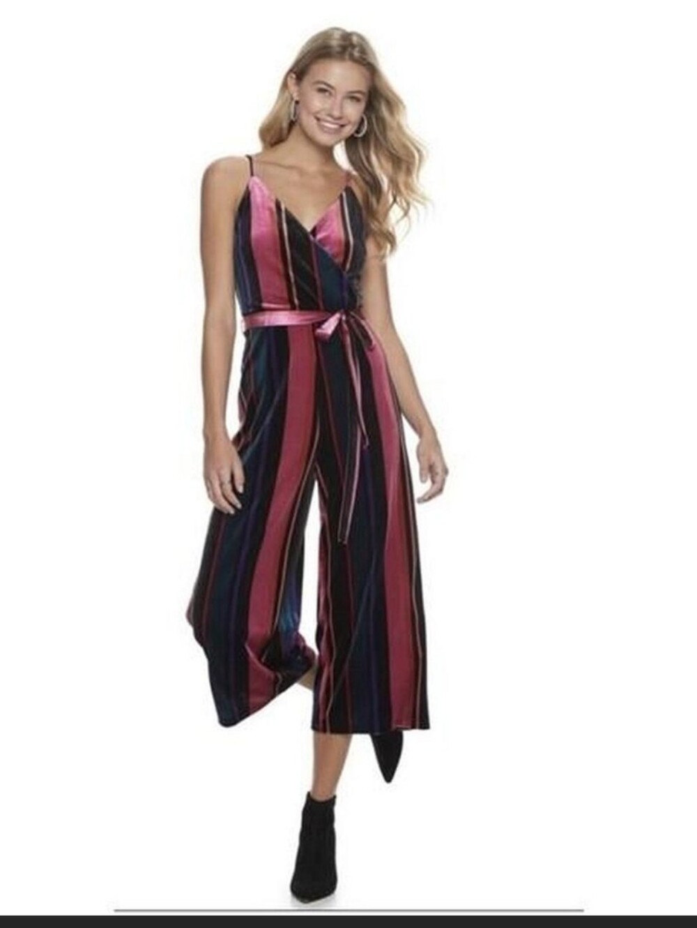 Speechless Pink and Navy Striped Wrap Jumpsuit